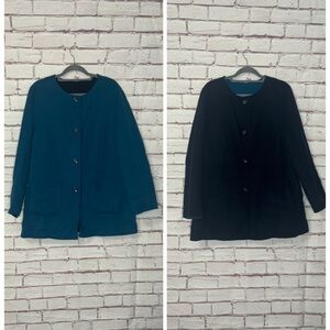 Talbots Wool Blend Reversible Navy & Teal Coat Like New Size 16